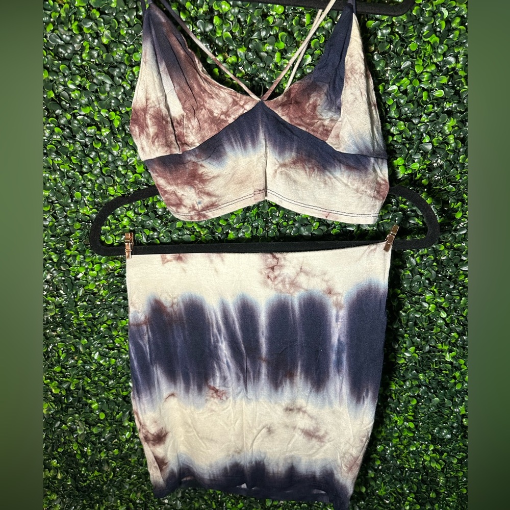 Navy and Beige Tye Dye Skirt Set